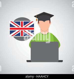 L'obtention du diplôme de l'enseignement en ligne de caractères de l'angleterre drapeau eps 10 vector illustration Illustration de Vecteur