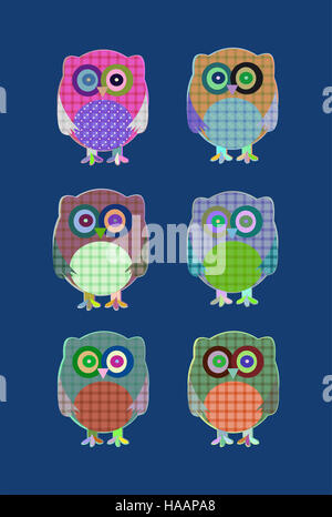 Chouettes dessins textiles icon set Banque D'Images