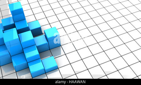 Abstract 3d illustration de cubes, fond bleu et blanc Banque D'Images