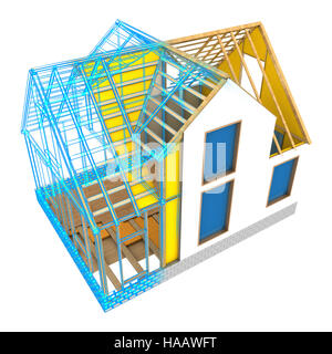 Illustration 3d modèle de conception de maison, isolé sur fond blanc Banque D'Images