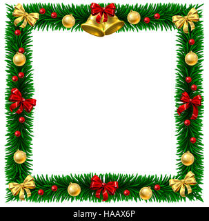Couronne de l'arbre de Noël carrés border frame background design décoration fête de Noël avec des branches d'arbres. Banque D'Images