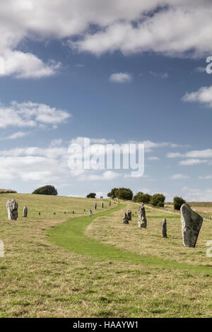 West Kennet Avenue à Avebury Stone Circle menant à la Banque D'Images