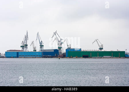 Plusieurs grues au port de Pula Banque D'Images