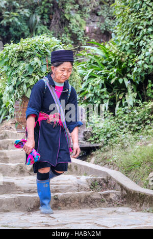 Femme Hmong noir dans le village de Cat Cat, SAPA, Vietnam, Asie Banque D'Images