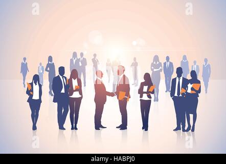 L'équipe de gens d'affaires Silhouette, deux Businessman Hand Shake, patron Concept Accord Handshake Illustration de Vecteur