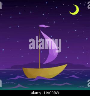 Navire flotte dans la mer de nuit Illustration de Vecteur