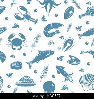 Modèle sans couture de fruits de mer. La nourriture pour poisson de fond sans fin, la texture. La vie sous-marine, la mer en toile de fond. Vector illustration. Illustration de Vecteur