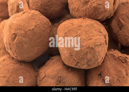 Délicieux Chocolat Truffes au rhum et raisins secs. Banque D'Images