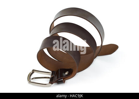 Ceinture en cuir pour homme isolé sur fond blanc. Banque D'Images