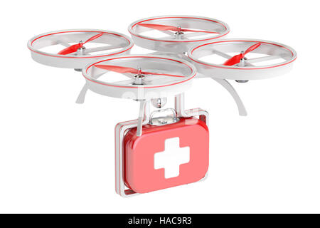 Drone ambulance, premier concept de l'aide. Le rendu 3D isolé sur fond blanc Banque D'Images