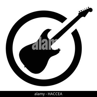 La guitare rock and roll définitif comme le caoutchouc timbre d'encre en noir, isolé sur un fond blanc. Illustration de Vecteur