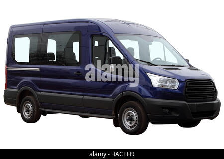 Minibus bleu foncé isolé sur fond blanc. Banque D'Images