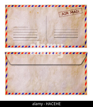 Ensemble d'avant et arrière old grunge airmail envelope isolated on white Banque D'Images