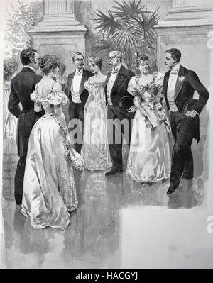 Contredance, country dance est tout d'un grand nombre de danses sociales des îles britanniques dont les couples danser ensemble dans une figure ou un ensemble, 1880, gravure sur bois, l'illustration historique Banque D'Images