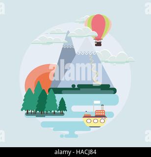 Modèle plat nature paysage illustration colorée Illustration de Vecteur