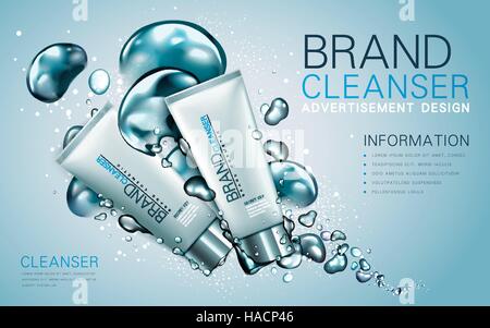 Visage annonce, contenus dans deux tubes blancs, fond bleu clair, 3d illustration Illustration de Vecteur