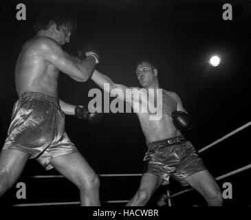 Joe Bugner Champion (l) au cours de la lutte avec Jack Bodell poids lourds à l'Empire extérieure à Londres. Banque D'Images