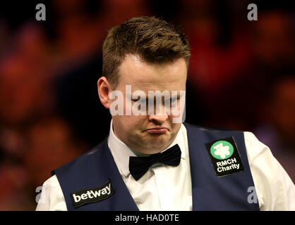 Sean Murphy réagit pendant son match contre Dominic Dale pendant sept jours du Championnat du Royaume-Uni Betway, 2016 au York Barbican. Banque D'Images