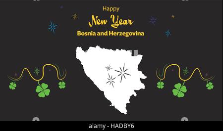 Happy New Year illustration thème avec la carte de la Bosnie et Herzégovine Illustration de Vecteur