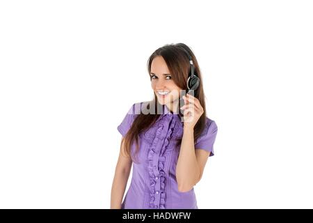 Girl with headphones Banque D'Images