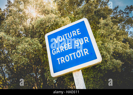 Groupe d'experts français 'voiture garée sur un trottoir' sous les arbres Banque D'Images