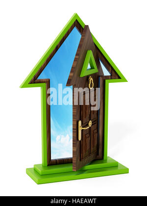 La hausse de la moitié en forme de flèche porte ouverte. 3D illustration. Banque D'Images