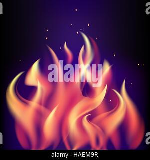 Feu rouge flamme sur fond violet noir. Illustration de Vecteur
