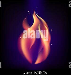 Feu rouge flamme sur fond violet noir. Illustration de Vecteur