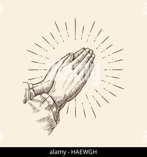 Mains qui prient. Vector illustration croquis Illustration de Vecteur
