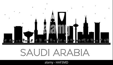 L'Arabie saoudite skyline silhouette noir et blanc. Vector illustration. Concept simple pour le tourisme présentation, bannière, un placard ou un site web. Illustration de Vecteur