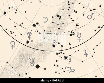 Fragment de l'atlas céleste astronomiques : étoiles, planètes, Ciel. (Ancien fond argenté EPS-8) Illustration de Vecteur