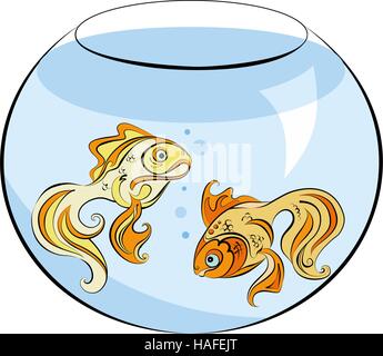 Illustration de deux poissons d'or stylisé dans l'aquarium Illustration de Vecteur