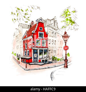 Vue sur la ville d'Amsterdam house et de la lanterne Banque D'Images