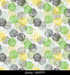 Abstract floral vert jaune motif noir et gris Banque D'Images