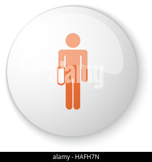 Blanc brillant avec bouton web icône Main orange sur fond blanc Banque D'Images