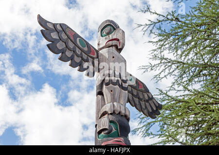 Totem en jardins Butchart Brentwood Bay, British Columbia, Canada, situé près de Victoria, sur l'île de Vancouver Banque D'Images