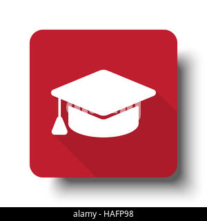 Télévision Graduation Cap icône web sur bouton rouge avec ombre portée Banque D'Images