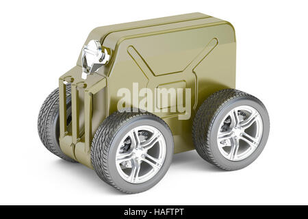 Jerrican vert avec de l'essence isolé sur fond blanc Banque D'Images