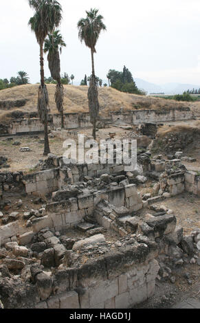 Une vue sur les ruines du palais du calife, photographié à bord du lac Genezareth dans Chirbat al-Minja, Israël, 29 novembre 2016. Le palais du calife fut construite dans la première moitié du 8e siècle et a probablement été fortement endommagée pendant un grand tremblement de terre en l'an 749. Les vestiges du palais ont ensuite été utilisées par les commerçants et les producteurs de sucre. Banque D'Images