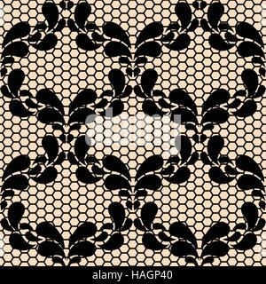 Motif dentelle noire transparente sur fond beige Illustration de Vecteur