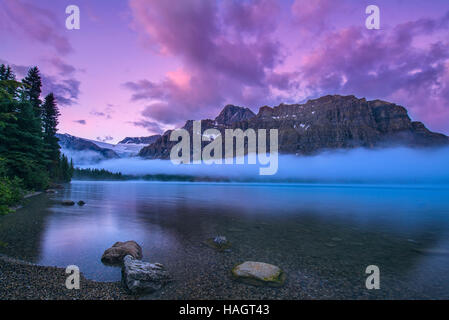 Lever du soleil au lac Bow, Banff National Park, Alberta, Canada Banque D'Images