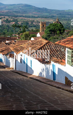 Vue verticale du village colonial de Barichara, Colombie Banque D'Images