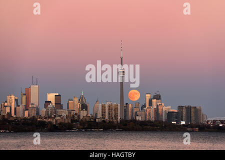 Supermoon rouge s'élève au-dessus de la ville de Toronto le 13 novembre 2016 Banque D'Images