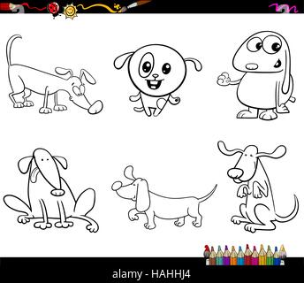 Noir et Blanc Illustration Cartoon Animal Chiens Coloriage Jeu de caractères Illustration de Vecteur