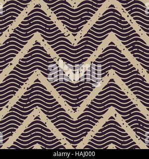 Seamless Vector Couleur gris Marine Gravure dessinés à la main, lignes ondulées Retro modèle chevron Illustration de Vecteur