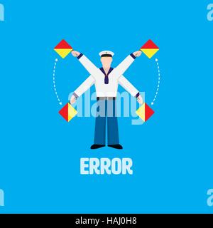 Modèle plat marin en agitant des drapeaux du signal, symbole d'erreur de système de sémaphore drapeau Illustration de Vecteur