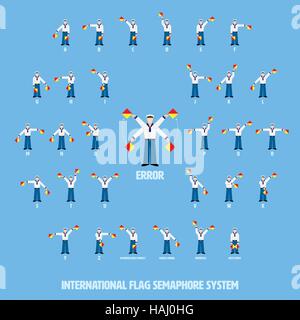 Illustration Vecteur de marins effectuant drapeau international système alphabétique de sémaphore. Tous les objets regroupés, nommées et stratifié. Illustration de Vecteur