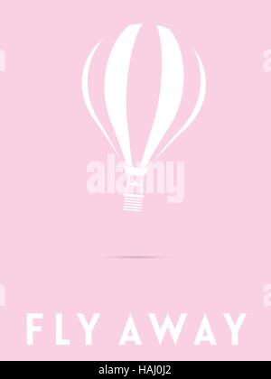 Silhouette blanche de hot air balloon sur fond rose pastel. Envolez-vous le texte ci-dessous. Illustration de Vecteur