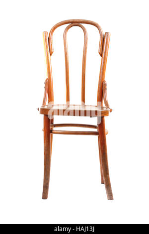 Chaise en bois ancien isolé sur fond blanc Banque D'Images
