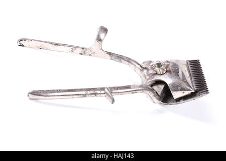 Ancienne Tondeuse cheveux isolé sur fond blanc Banque D'Images